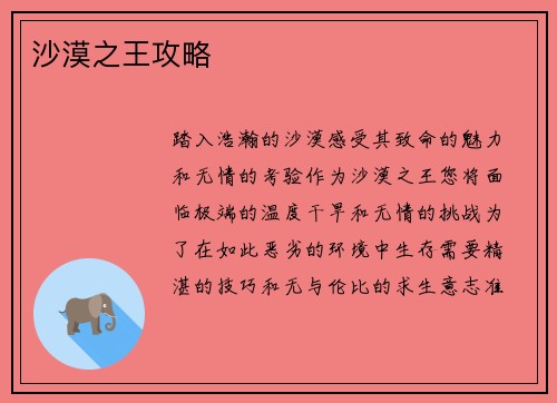 沙漠之王攻略